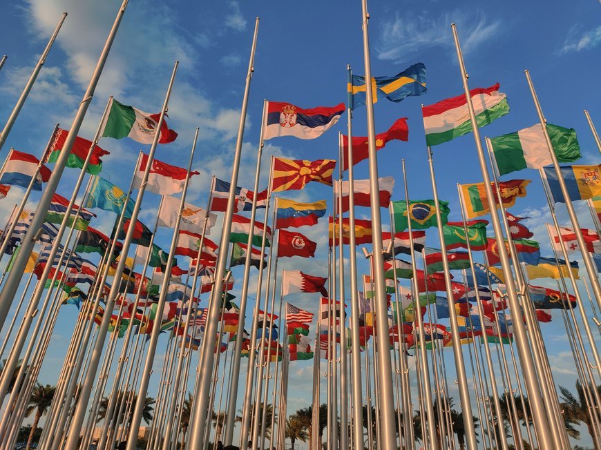 Flags of many countries, representing a marriage to a foreign spouse and a divorce granted abroad